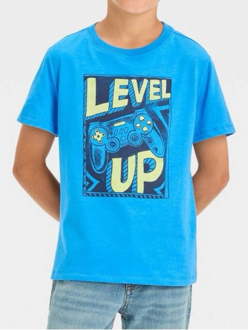 Cat & Jack Boys' Short Sleeve Gaming 'Level Up' Graphic T-Shirt - Blue M